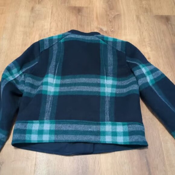 Gap Wool Jacket Women's Petite Medium Green Black Plaid - Picture 3 of 3